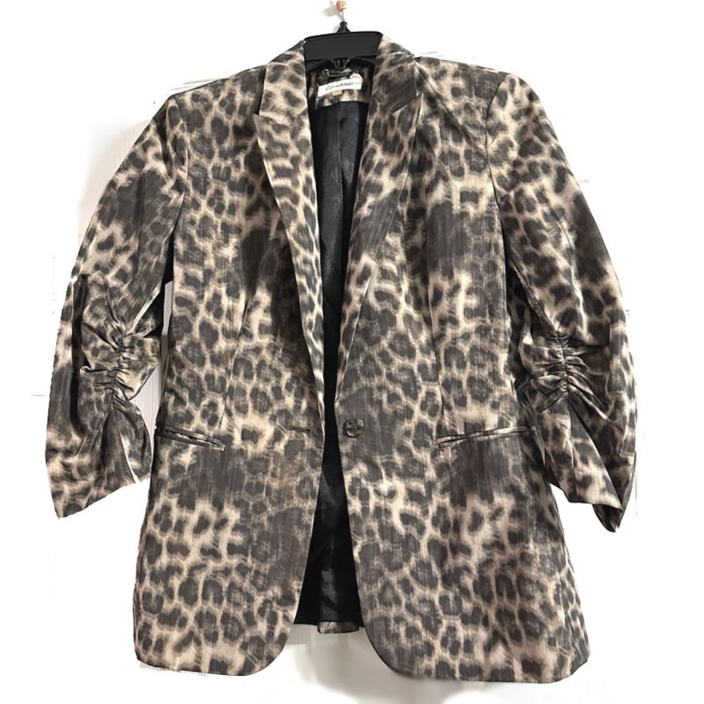 Calvin Klein Leopard Animal Print Gathered Sleeve Suit Separate Blazer Jacket